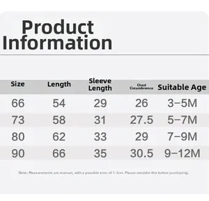 Size chart for baby summer rompers showing measurements for ages 3 to 12 months