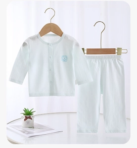 Detail of light mint green baby pajamas set with breathable mesh cotton and lion print
