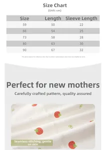 Size chart for cotton baby romper with sleeve lengths and garment dimensions in centimeters