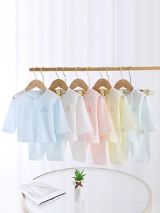 Infant Summer Thin Cotton Long Sleeve Pajamas Set Breathable Mesh Air Conditioning Room Home Wear For Baby Boys Girls