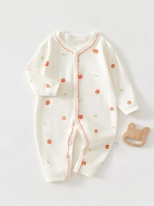 Newborn Baby Cotton Long Sleeve Romper Seamless Printed Strawberry Heart Pattern Infants One-Piece Jumpsuit Sleepwear