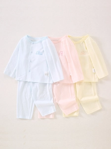 Breathable cotton baby sleepwear set featuring long sleeve tops and pants in three colors
