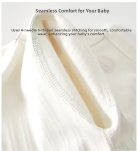 Detail of four-needle six-thread seamless stitching on baby cotton ribbed jumpsuit