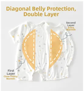 Détail d'un body bébé en coton double épaisseur avec boutons pression et protection ventrale