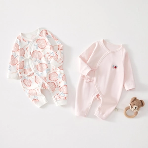 Neugeborene Baby Baumwolle Langarm Kimono Strampler Frucht Cartoon Bär Drucken Kleinkind Jumpsuit Komfortabel Schlafanzug