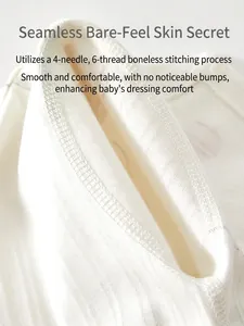 Cotton long sleeve baby bodysuit with seamless four-needle six-thread stitching details