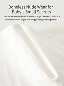 White soft cotton baby bodysuit with 4-needle 6-thread seamless stitching craft