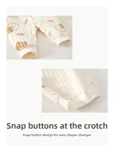 Close-up of bottom snap fasteners on baby romper for easy diaper changes