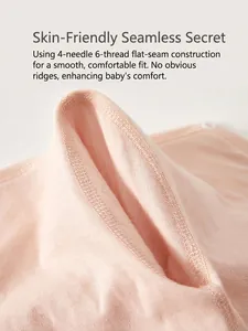 Pink newborn cotton bodysuit with seamless four-needle six-thread stitching detail