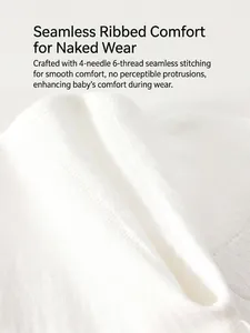 White organic cotton baby bodysuit featuring premium seamless flatlock stitching design