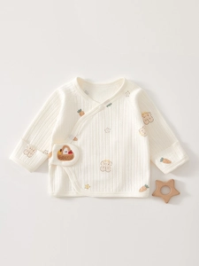 Hauts de Kimono pour Nouveau-Né Manches Longues 100% Coton Sans Couture Côtelé Chemise Bébé Imprimé Dessin Animé Respirant Doux Pour La Peau