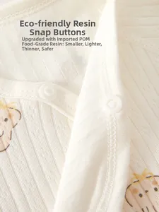 Macro detail of safe resin snap buttons on soft ribbed cotton baby bodysuit fabric