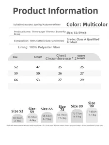 Detailed size guide for newborn quilted thermal romper with length and chest measurements
