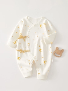 Newborn Baby Cotton Long Sleeve Romper Kimono Style Footless Bodysuit With Side Tie Infant Boys Girls Casual Jumpsuit