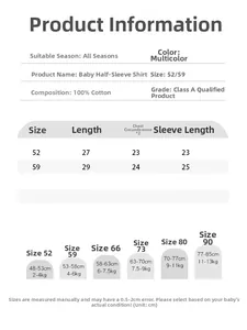 Size chart for 100% cotton newborn shirts showing length and chest measurements
