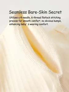 Baby cotton long sleeve romper with smooth 4-needle 6-thread seamless stitching detail