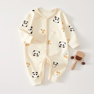 Detail von Baby Baumwollstrampler mit Cartoon Panda Print und Frontknopfleiste