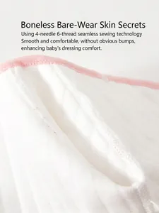 Infant cotton bodysuit featuring four-needle six-thread seamless stitching for soft comfort