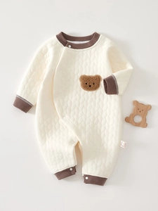 Pagliaccetto Neonato in Cotone Trapuntato Tuta Calda Body in Cotone ad Aria a Tre Strati Modello Cartoon Manica Lunga Vestiti Autunno Inverno