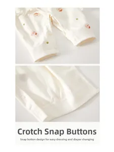 Detail of snap fasteners on baby romper for easy diaper changes and dressing