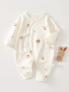 Newborn Baby Kimono Romper Pure Cotton Long Sleeve Jumpsuit Cute Cartoon Printed Soft Footless Bodysuit Infant Sleepwear