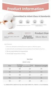 Detailed size chart for newborn cotton padded romper with length and chest measurements
