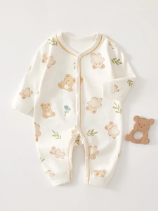 Baumwolle Baby Langarm Einteiler Cartoon Tier Bär Bedruckt Neugeborenen Jumpsuit Weich Komfortabel Lässig Baby Body