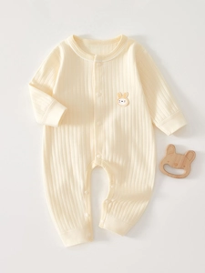 Newborn Baby Long Sleeve Romper 100% Cotton Ribbed Knit Rabbit Embroidery Jumpsuit For Infant Toddler Autumn Spring Clothing