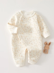 Infant Long Sleeve Quilted Romper Cotton Warm Jumpsuit For Newborn Baby Boys Girls Winter Spring Autumn Floral Rabbit Print Clothing