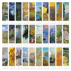 Set of 30 vintage art bookmarks featuring famous paintings by Van Gogh and Claude Monet