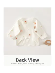 Rear view of newborn cotton wrap top showing convenient half-back opening design