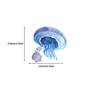 Detailed size specifications for watercolor jellyfish and seashell PET decorative stickers