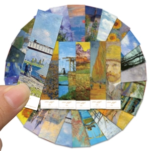 Close-up of Van Gogh oil painting bookmarks made of thick cardstock paper for art lovers