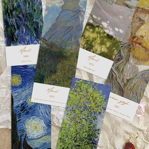 Artistic bookmarks featuring classic Monet and Van Gogh oil paintings on thick premium cardstock