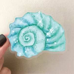 50pcs watercolor sea shell PET stickers with glitter effect for water bottle decor