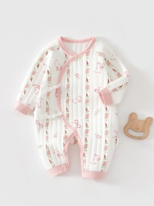 Newborn Baby Thickened Warm Cotton Romper Long Sleeve Kimono Jumpsuit Cute Cartoon Printed Infact Bodysuit Outfit For Winter
