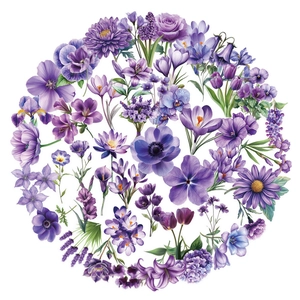Purple Romantic Floral PET Stickers Watercolor Flower Decorative Decals For Scrapbooking DIY Journaling Planner Stationery