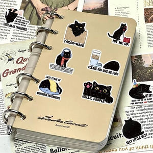 50pcs cute cartoon black cat stickers with quotes on vintage notebook for DIY decor