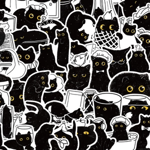 Adesivi Decorativi Creativi Gatto Nero Per Valigia Fai Da Te Skateboard Casco Diario Decorazione Impermeabile Gatto Del Fumetto Illustrazione