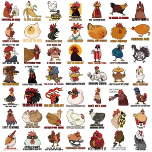 Set of 50 funny cartoon chicken graffiti stickers with humorous text for DIY decoration