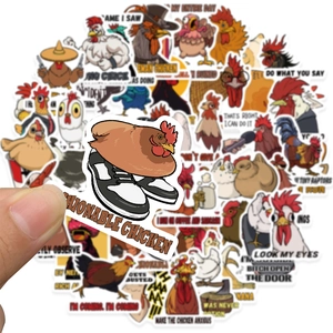 Funny cartoon chicken stickers set for laptop and water bottle with cool humor slogans