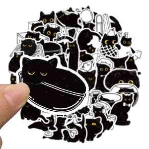 Set di 50 adesivi creativi con gatti neri per decorazione fai da te di diari e valigie