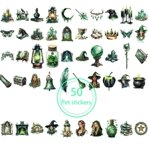 50 stickers PET de sorcière de forêt avec potions magiques et designs étanches de scrapbooking