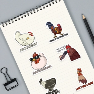 Waterproof cartoon chicken stickers for DIY laptops and luggage with funny English captions