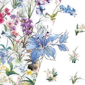 Orchid Floral Waterproof PET Transparent Sticker Decals For Scrapbooking Journaling Laptop Stationery DIY Artistic Flower Decoration