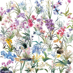 Detailed collection of waterproof watercolor orchid and floral PET stickers for scrapbooking