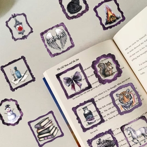50 Gothic dark frame PET stickers featuring vintage roses, skulls, and butterfly motifs
