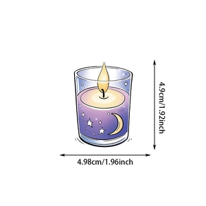 Magic Witch purple scented candle in glass jar with moon pattern and dimension specs