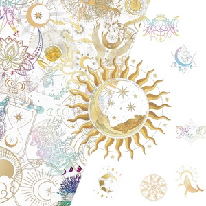 Colorful Laser PET Stickers Set Mystical Sun Moon Mandala Waterproof Decorative Stickers For Journal Laptop Water Bottle DIY