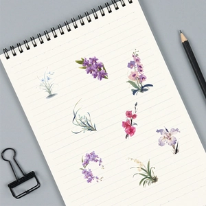 50pcs transparent orchid flower stickers on a spiral notebook for scrapbooking decoration